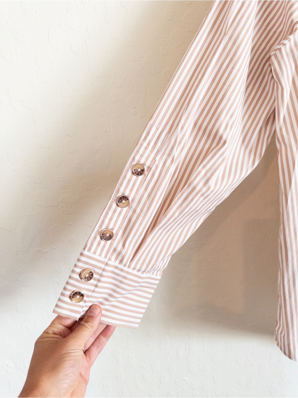 Chicos Button Sleeve Poplin Cotton Tunic 3/4 Sleeve Button Down Shirt 12 Striped - Picture 4 of 6